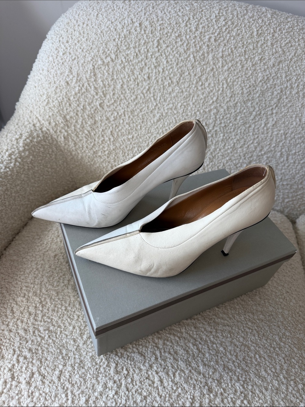 Marni Cream Pointed-Toe Low Heel Pumps